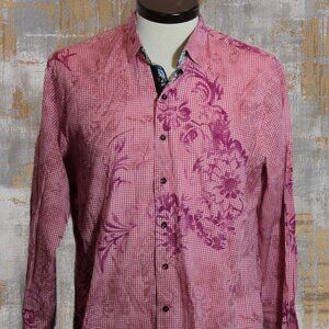 Au Noir Pink Checks Floral Pattern Flip Cuffs Men's Shirt XL or Size 5